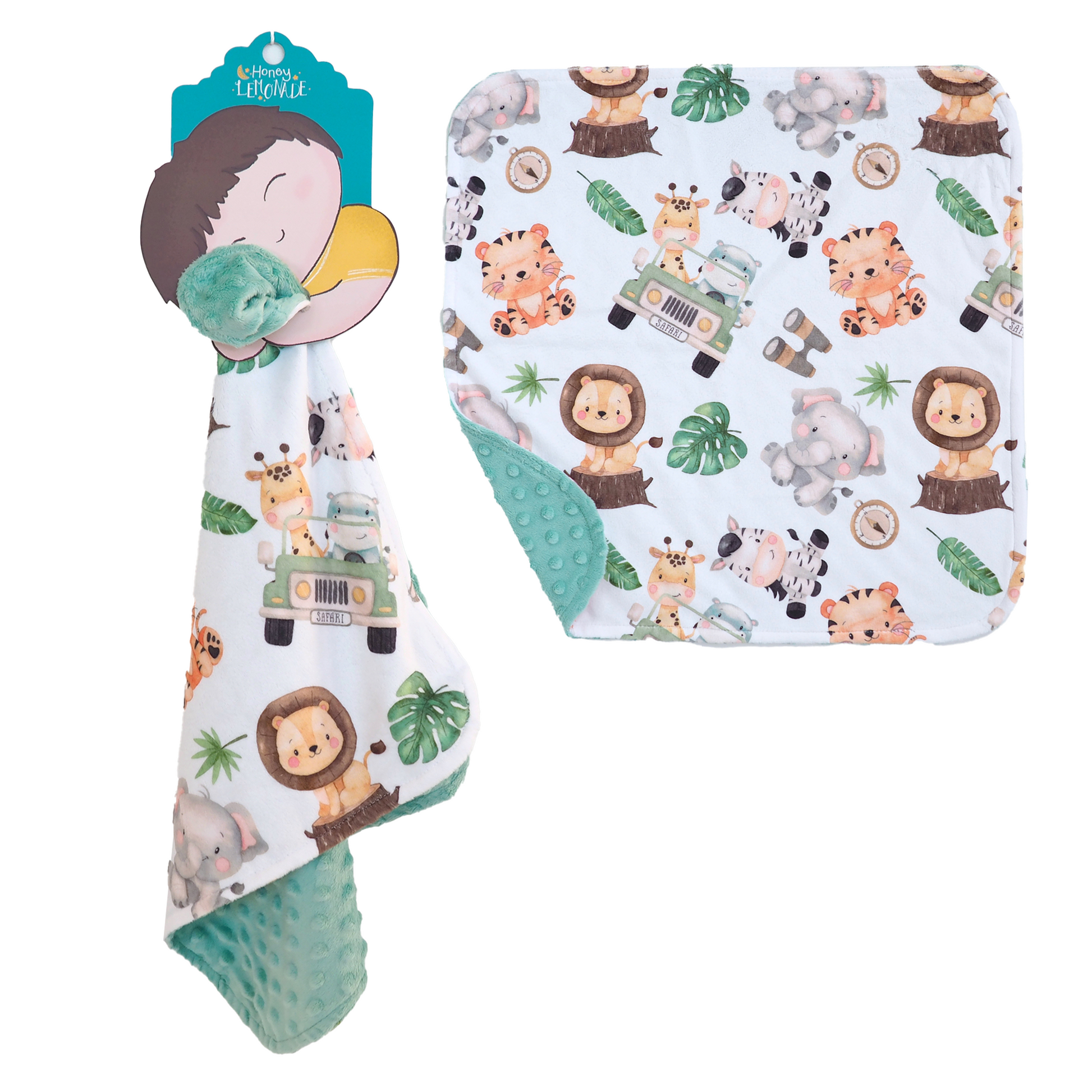 Mini Minky Safari Toddler Blanket Lightweight Portable Size Honey Lemonade