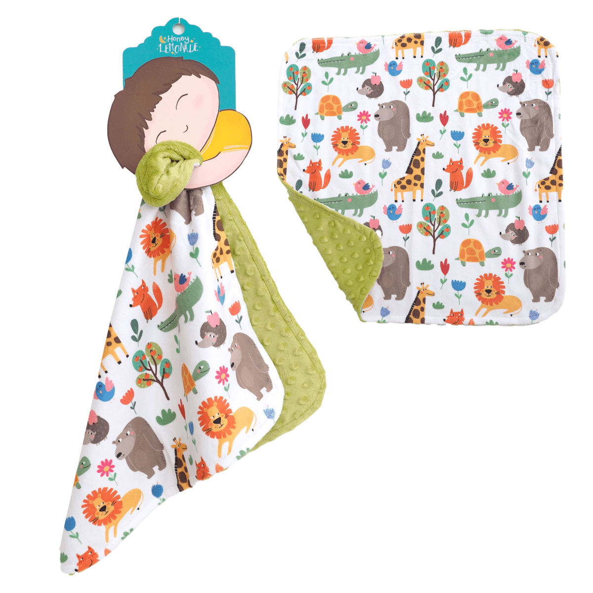 Honey Lemonade Mini Minky Toddler Blanket with Cute Zoo Design for Cozy Adventures - 