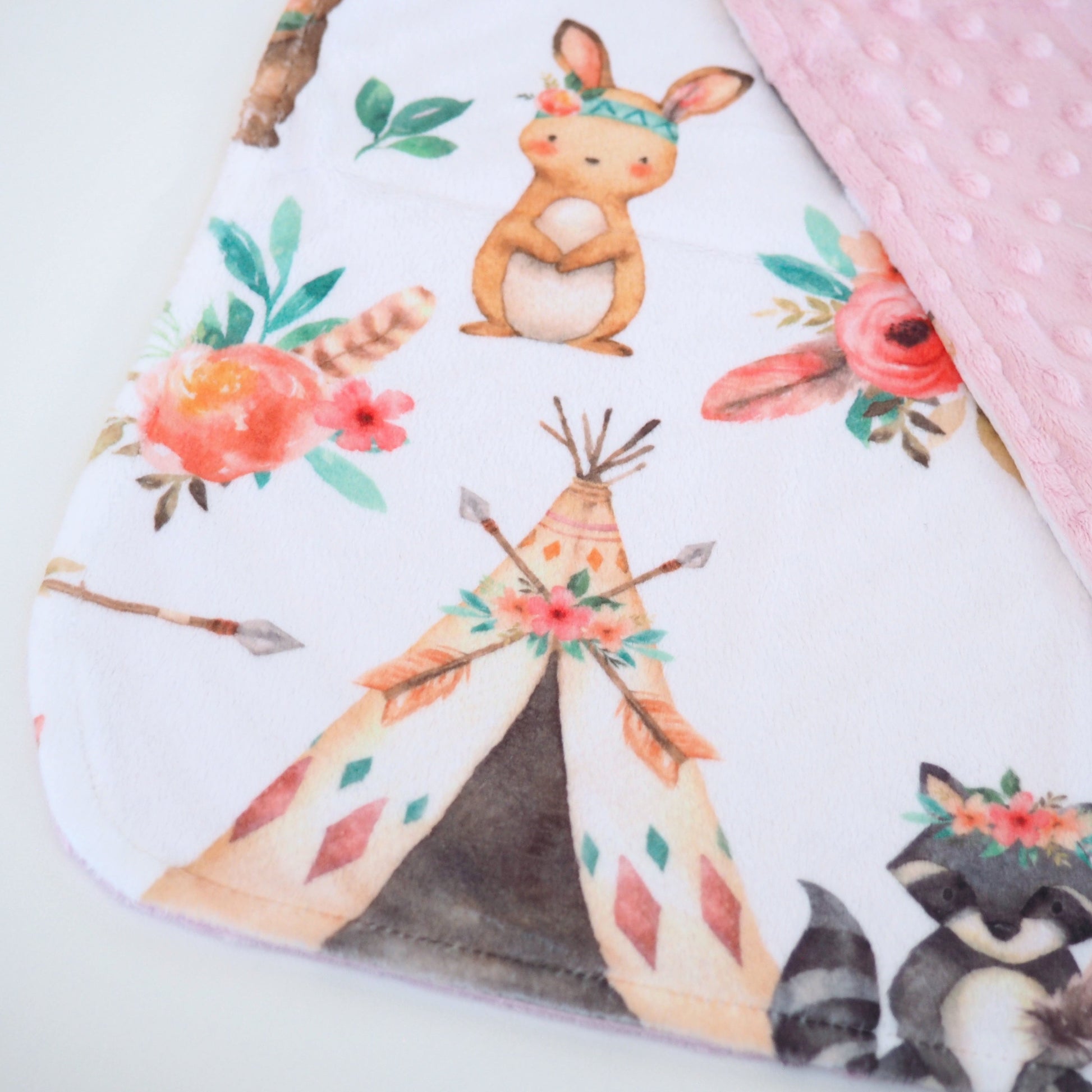 Mini Minky Woodland Tribe Toddler Blanket Portable Lightweight Snuggle Blanket Honey Lemonade