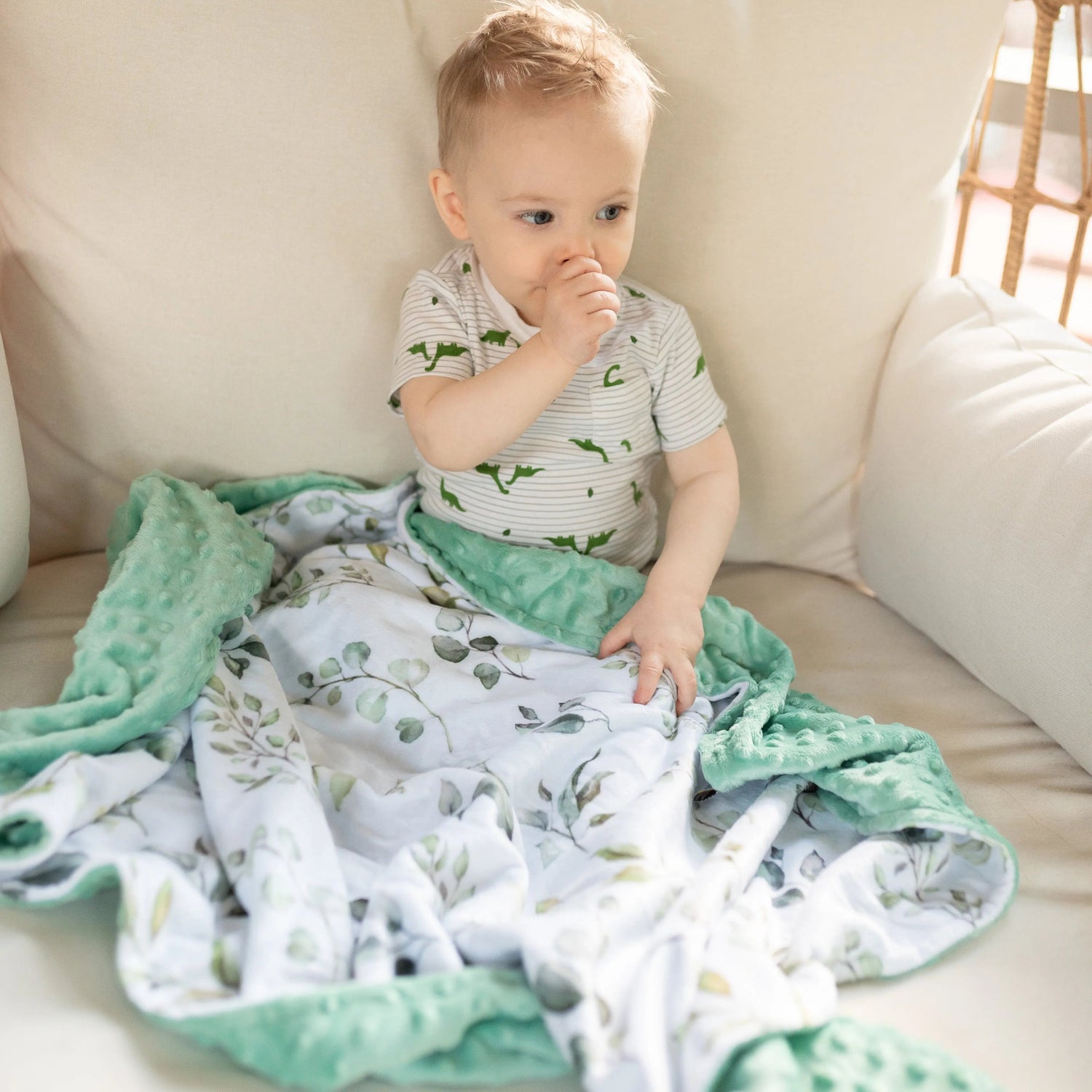 Honey Lemonade Minky Baby Blanket Eucalyptus Greenery - 