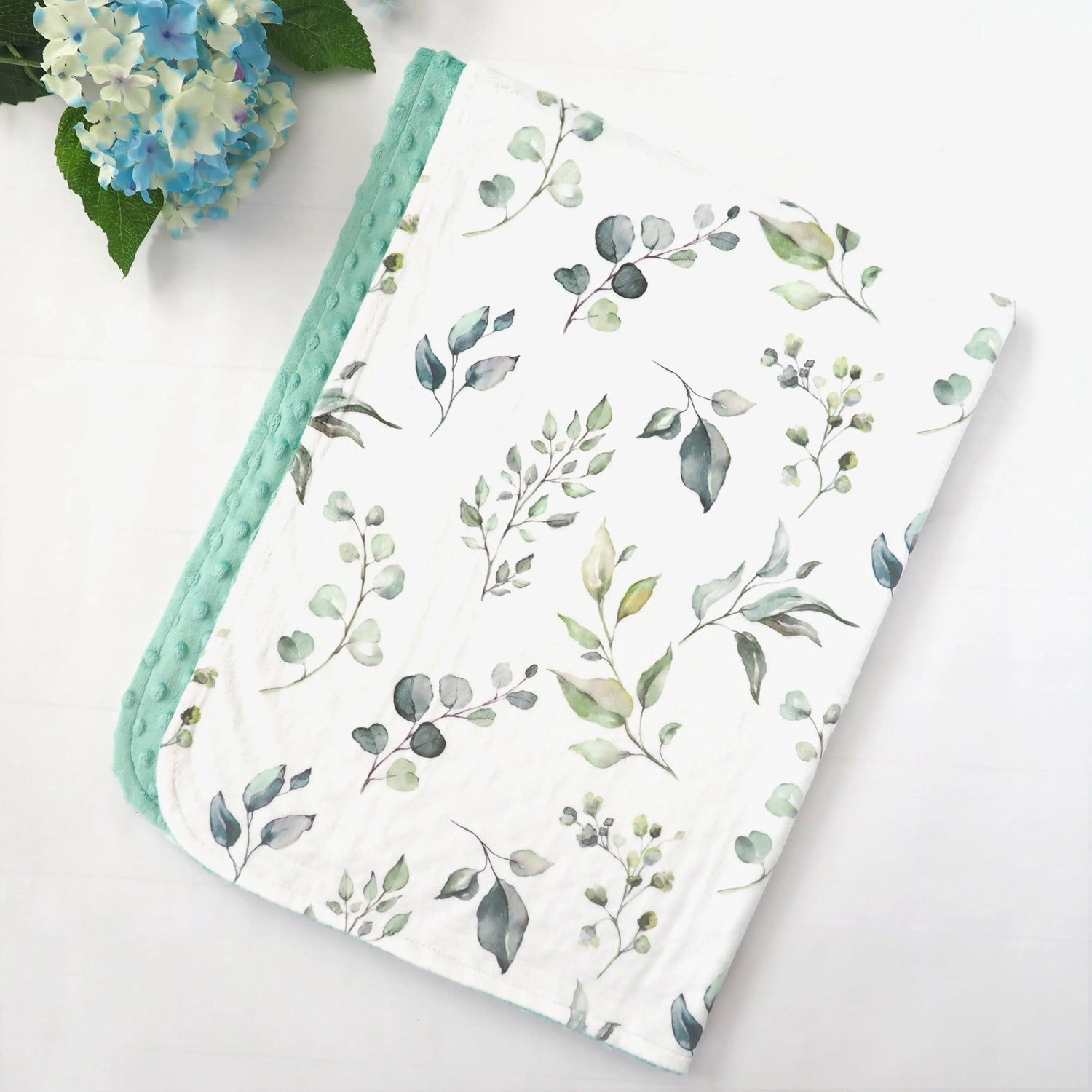 Honey Lemonade Minky Baby Blanket Eucalyptus Greenery - 
