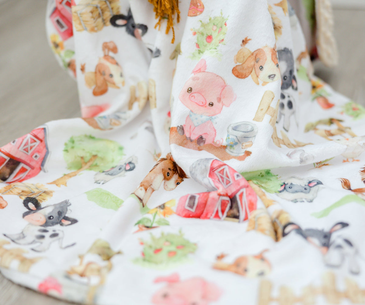 Honey Lemonade Minky Baby Blanket Farm Animals - 