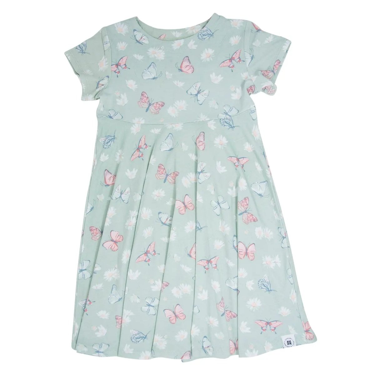 Sweet Bamboo Mint Bamboo Dress with Butterfly Print for Stylish Little Girls - 