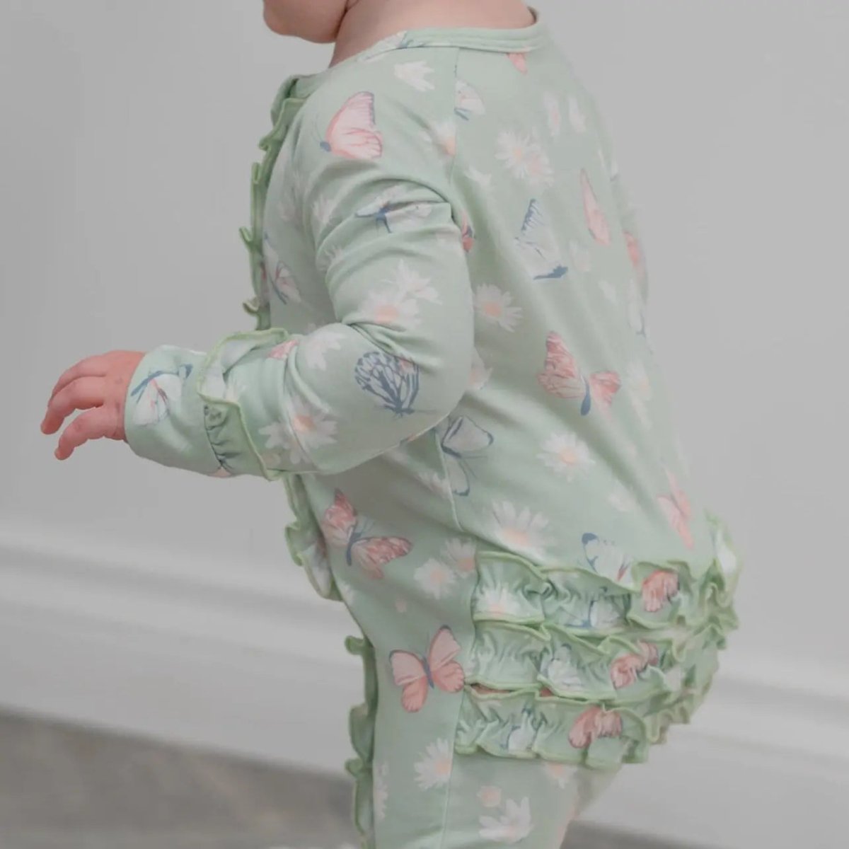 Sweet Bamboo Mint Bamboo Ruffle Baby Footie with 2 Way Zipper for Stylish Infants - 