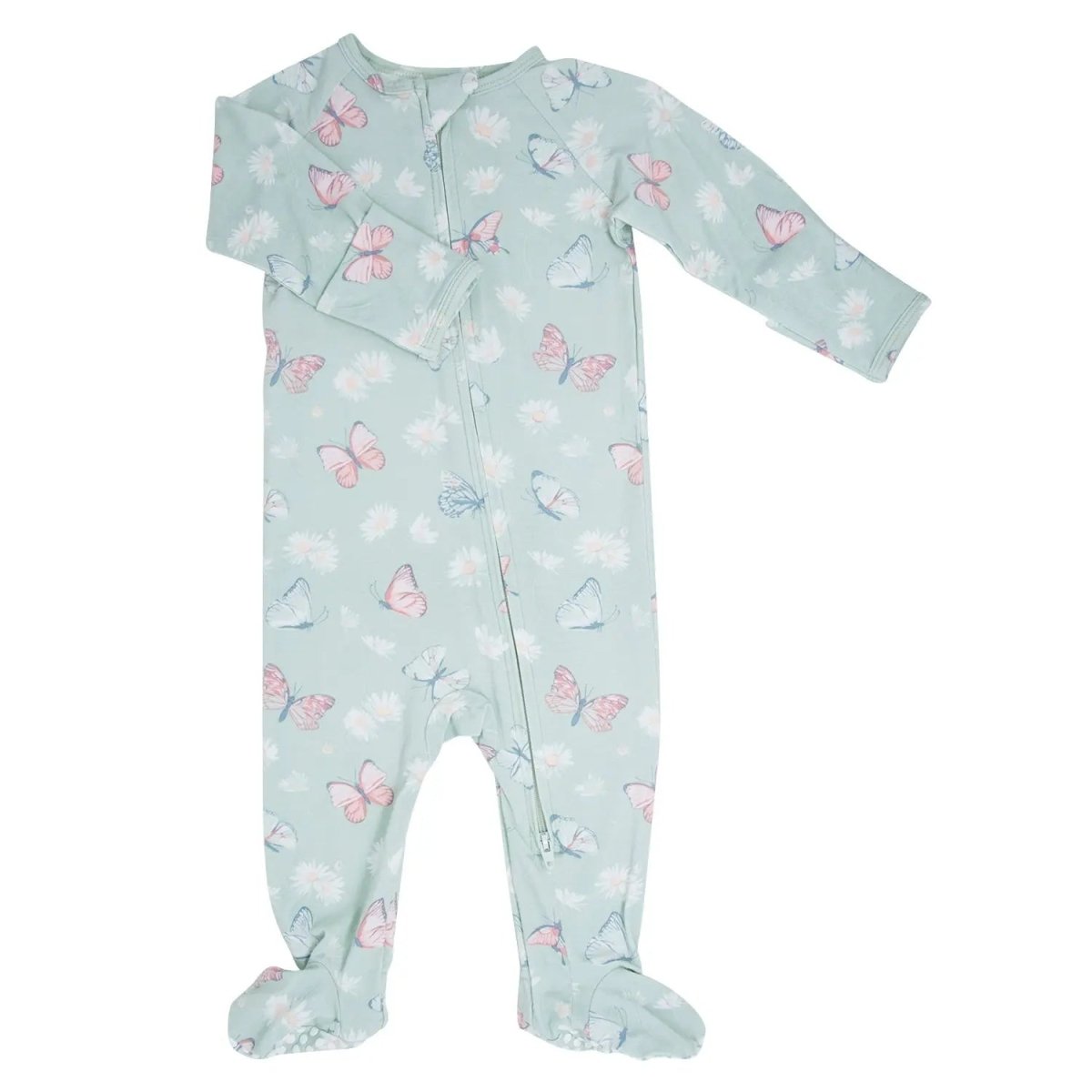 Sweet Bamboo Mint Butterfly Bamboo Zipper Footie for Babies with Silky Soft Fabric - 