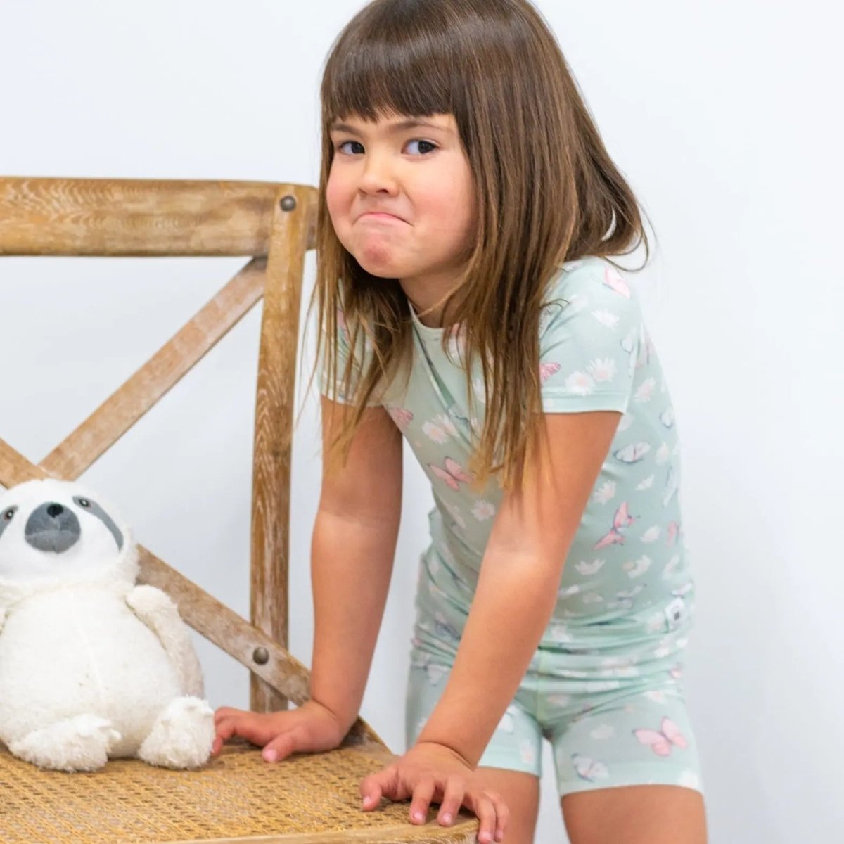 Sweet Bamboo Mint Butterfly Daisy Bamboo Pajama Set for Comfortable Summer Kids - 