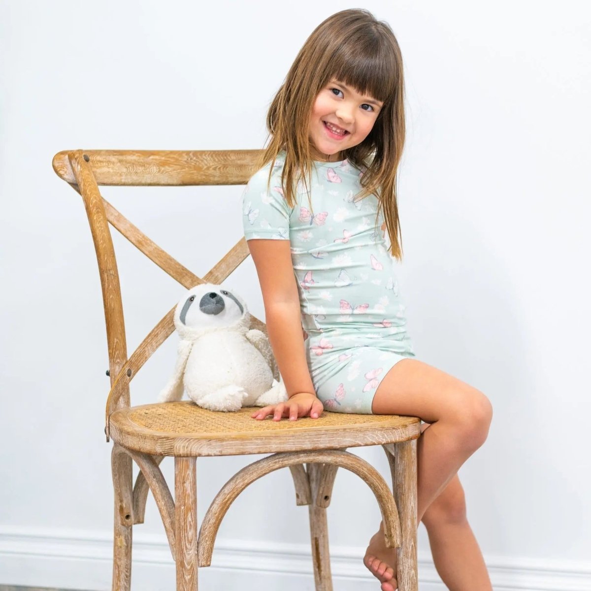 Sweet Bamboo Mint Butterfly Daisy Bamboo Pajama Set for Comfortable Summer Kids - 