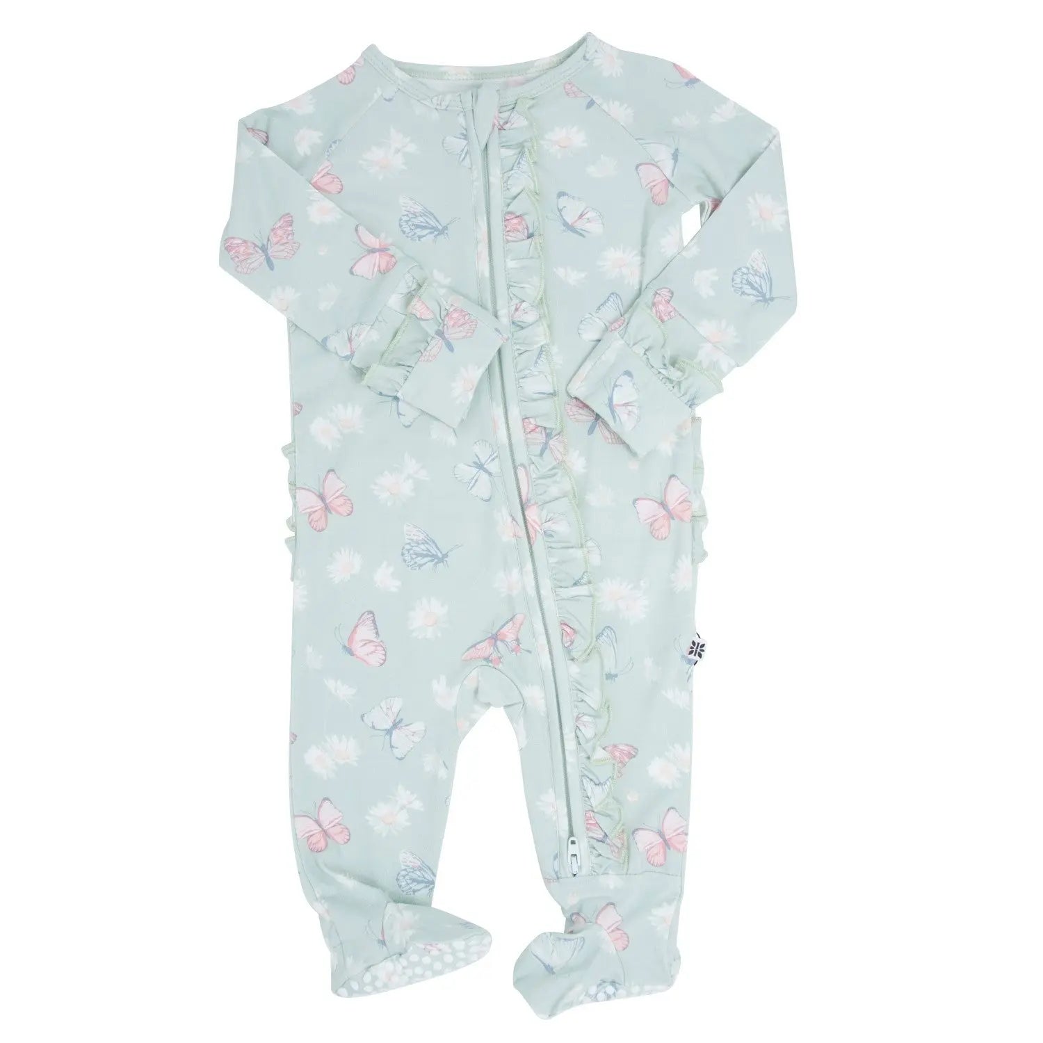 Sweet Bamboo Mint Bamboo Ruffle Baby Footie with 2 Way Zipper for Stylish Infants - Apparel & Accessories > Clothing > Baby & Toddler Clothing > Baby & Toddler Sleepwear Ruffle Footies