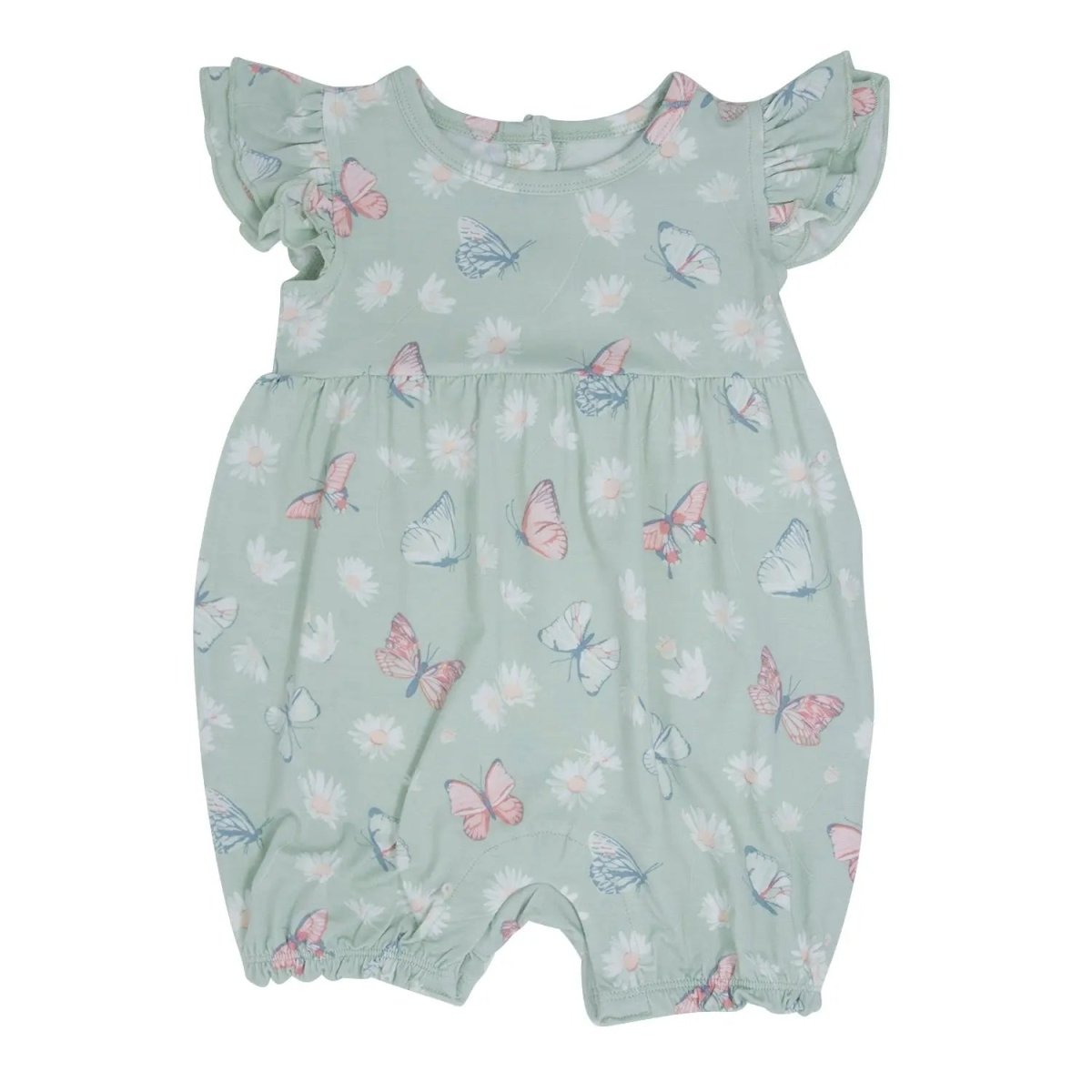 Sweet Bamboo Mint Butterfly Daisy Bamboo Ruffle Romper for Active Kids - 