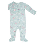 Sweet Bamboo Mint Butterfly Bamboo Zipper Footie for Babies with Silky Soft Fabric - Apparel & Accessories > Clothing > Baby & Toddler Clothing > Baby & Toddler Sleepwear Footies