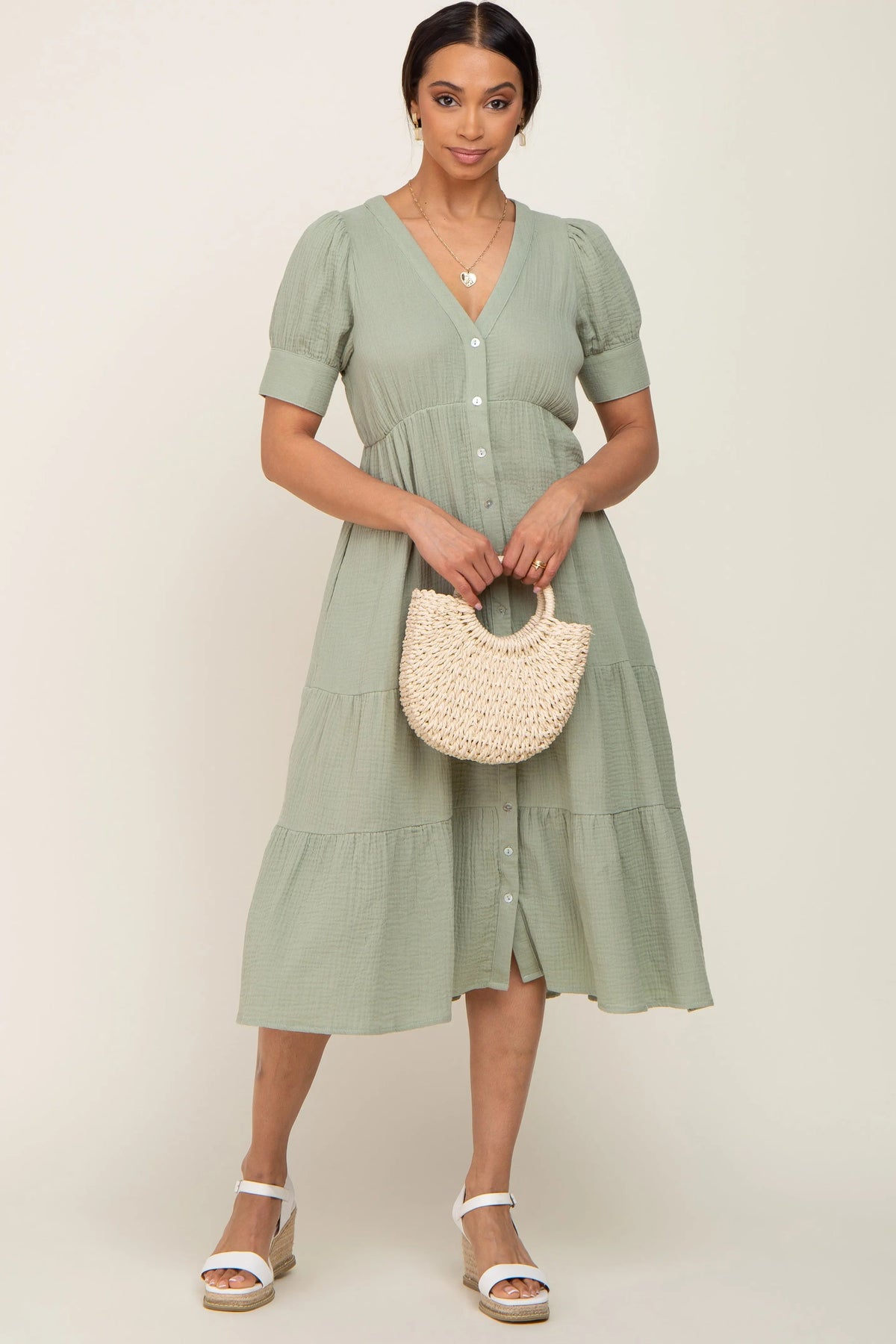 PinkBlush Mint Button Down Short Sleeve Dress - 
