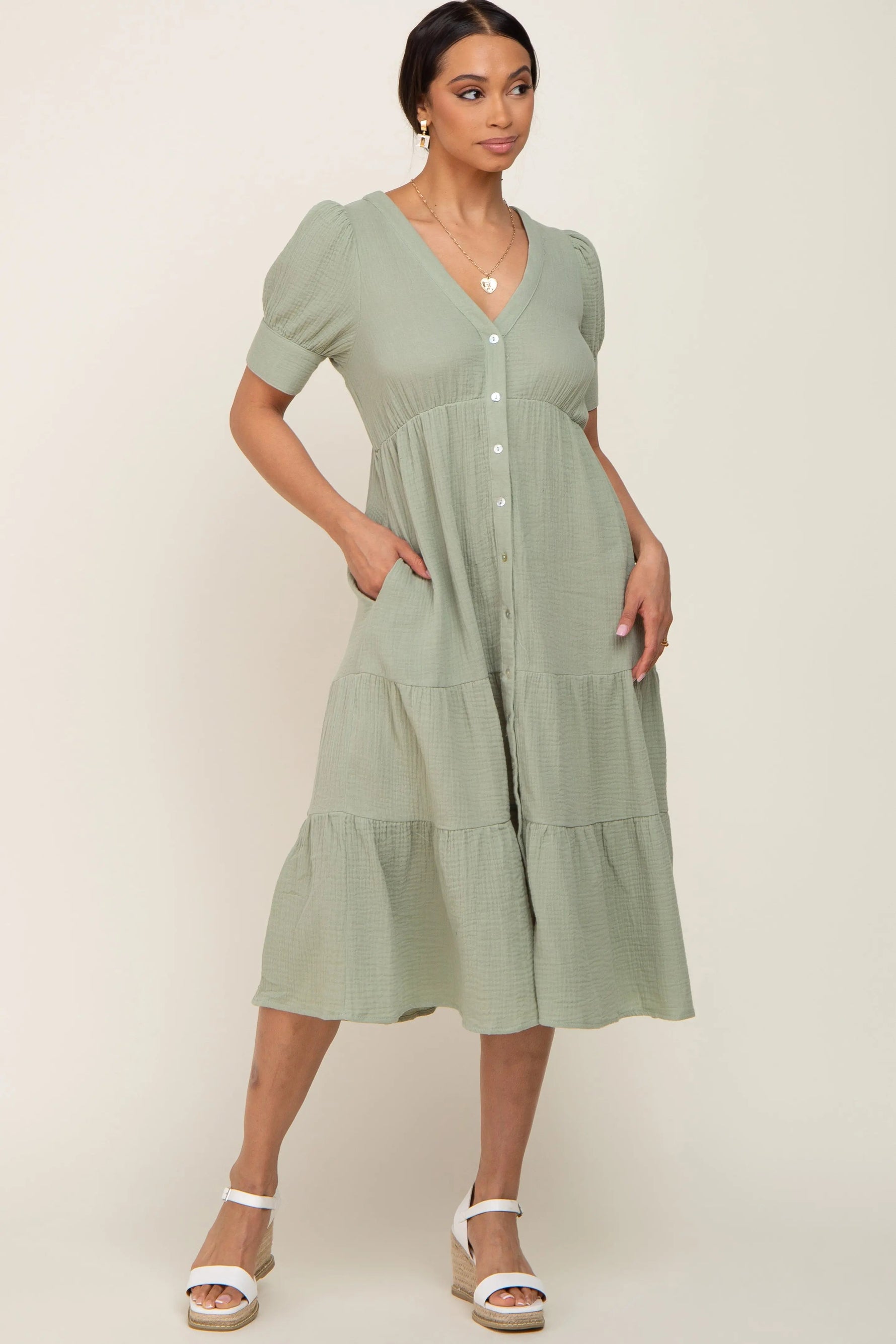 PinkBlush Mint Button Down Short Sleeve Dress - 