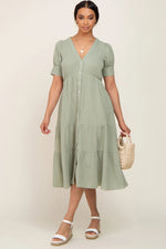 Mint Button Down Short Sleeve Dress - Day Dress, One-piece garment, Dress, Person, Handbag | Everetts Place