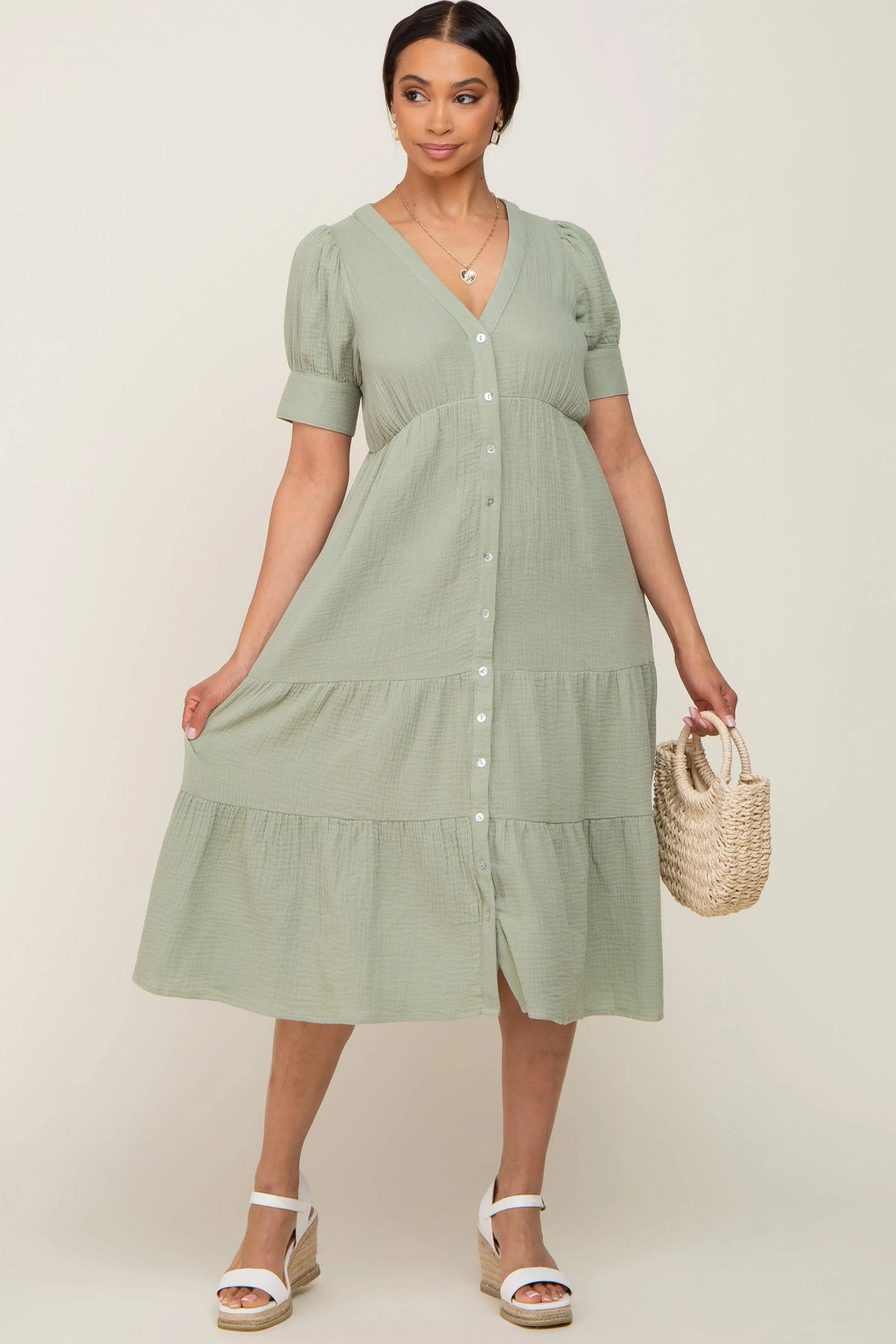 PinkBlush Mint Button Down Short Sleeve Dress - 