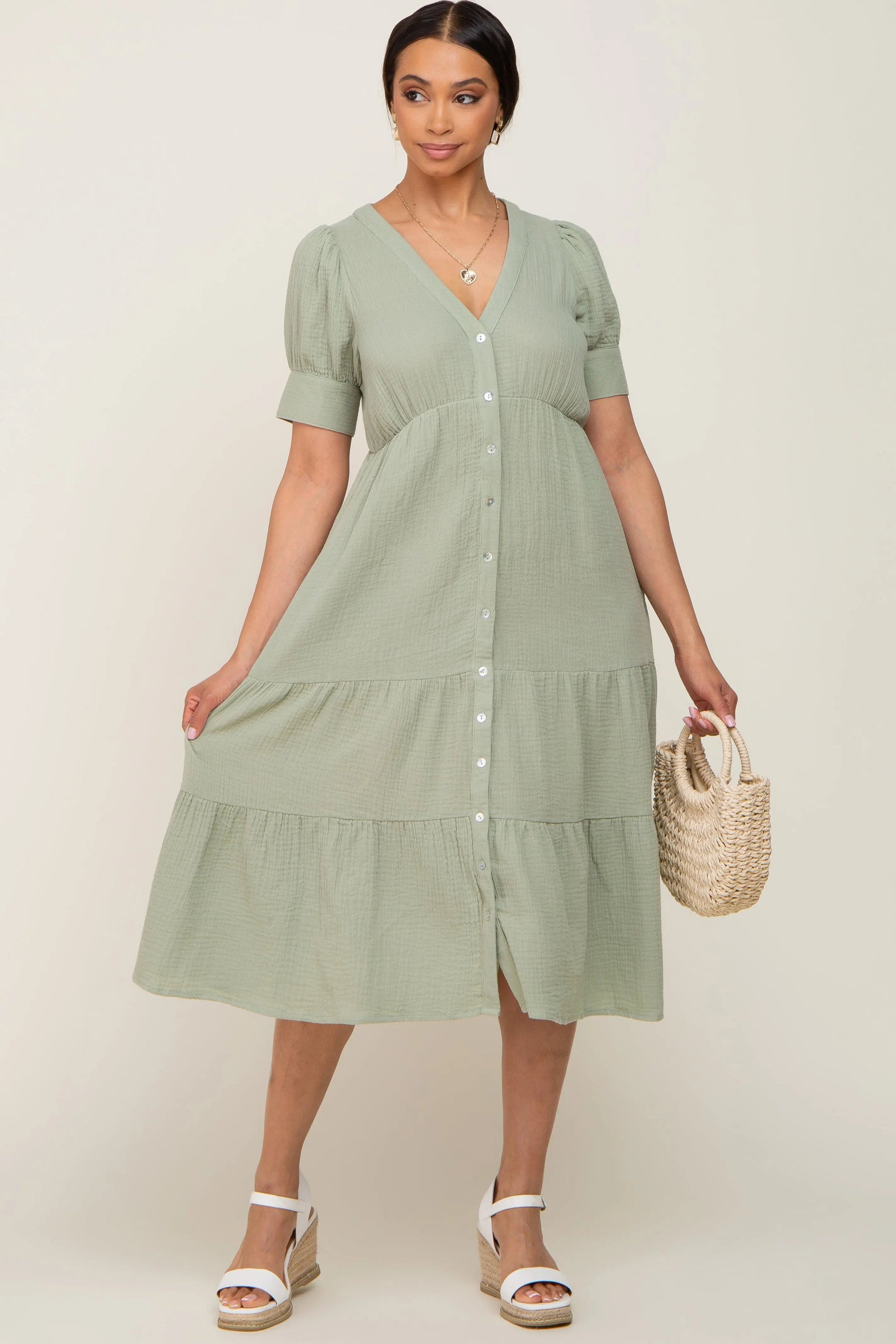 PinkBlush Mint Button Down Short Sleeve Dress - 