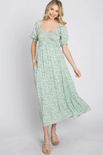 PinkBlush Mint Floral Sweetheart Neck Midi Dress - 