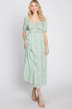 PinkBlush Mint Floral Sweetheart Neck Midi Dress - 