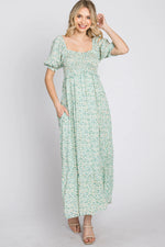 PinkBlush Mint Floral Sweetheart Neck Midi Dress - 