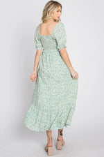 PinkBlush Mint Floral Sweetheart Neck Midi Dress - 