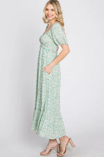 PinkBlush Mint Floral Sweetheart Neck Midi Dress - 