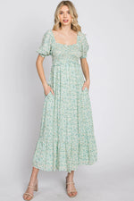 PinkBlush Mint Floral Sweetheart Neck Midi Dress - 