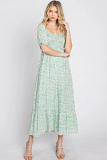 PinkBlush Mint Floral Sweetheart Neck Midi Dress - 