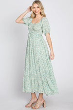 PinkBlush Mint Floral Sweetheart Neck Midi Dress - 