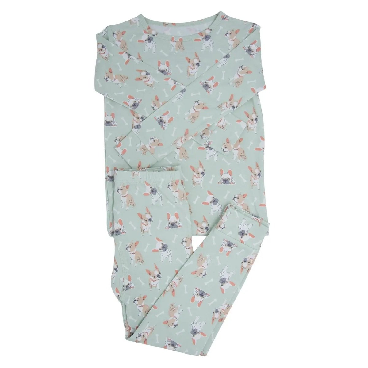 Sweet Bamboo Mint Frenchie Puppy Pajama Set with Soft Fabric for Big Kids - 