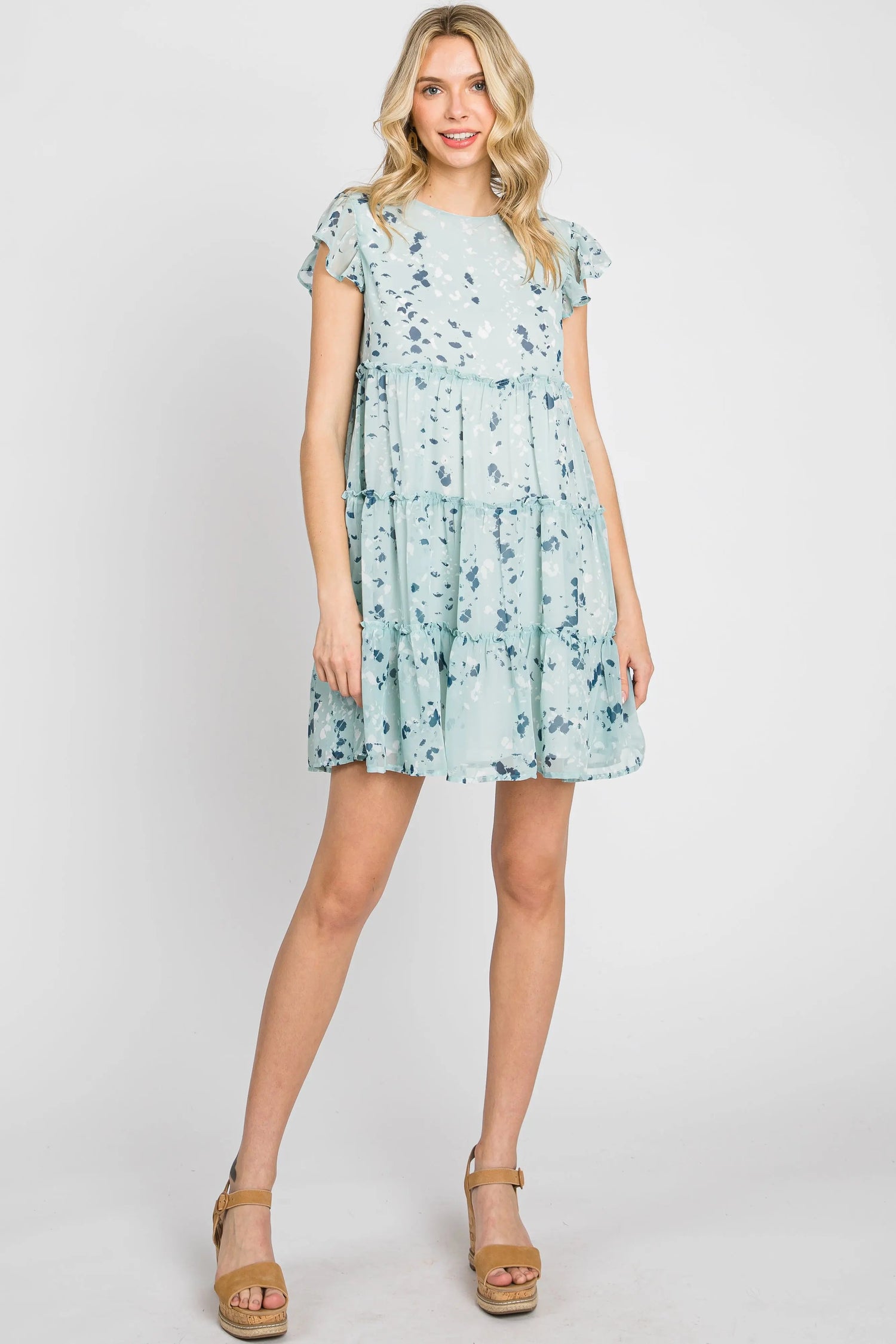 PinkBlush Mint Green Chiffon Ruffle Tiered Dress - 