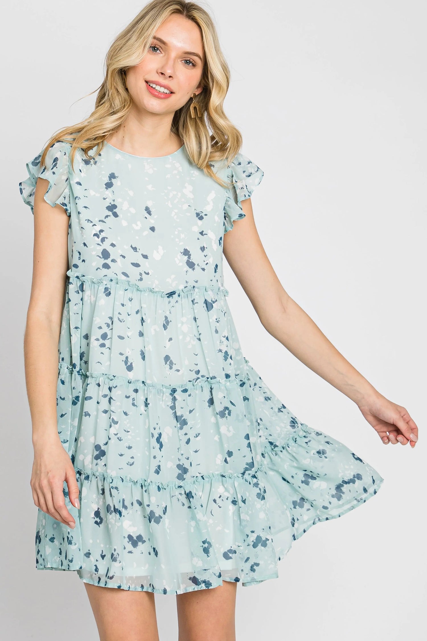 PinkBlush Mint Green Chiffon Ruffle Tiered Dress - 
