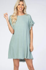 PinkBlush Mint Green Frayed Trim Back Keyhole Linen Dress - 