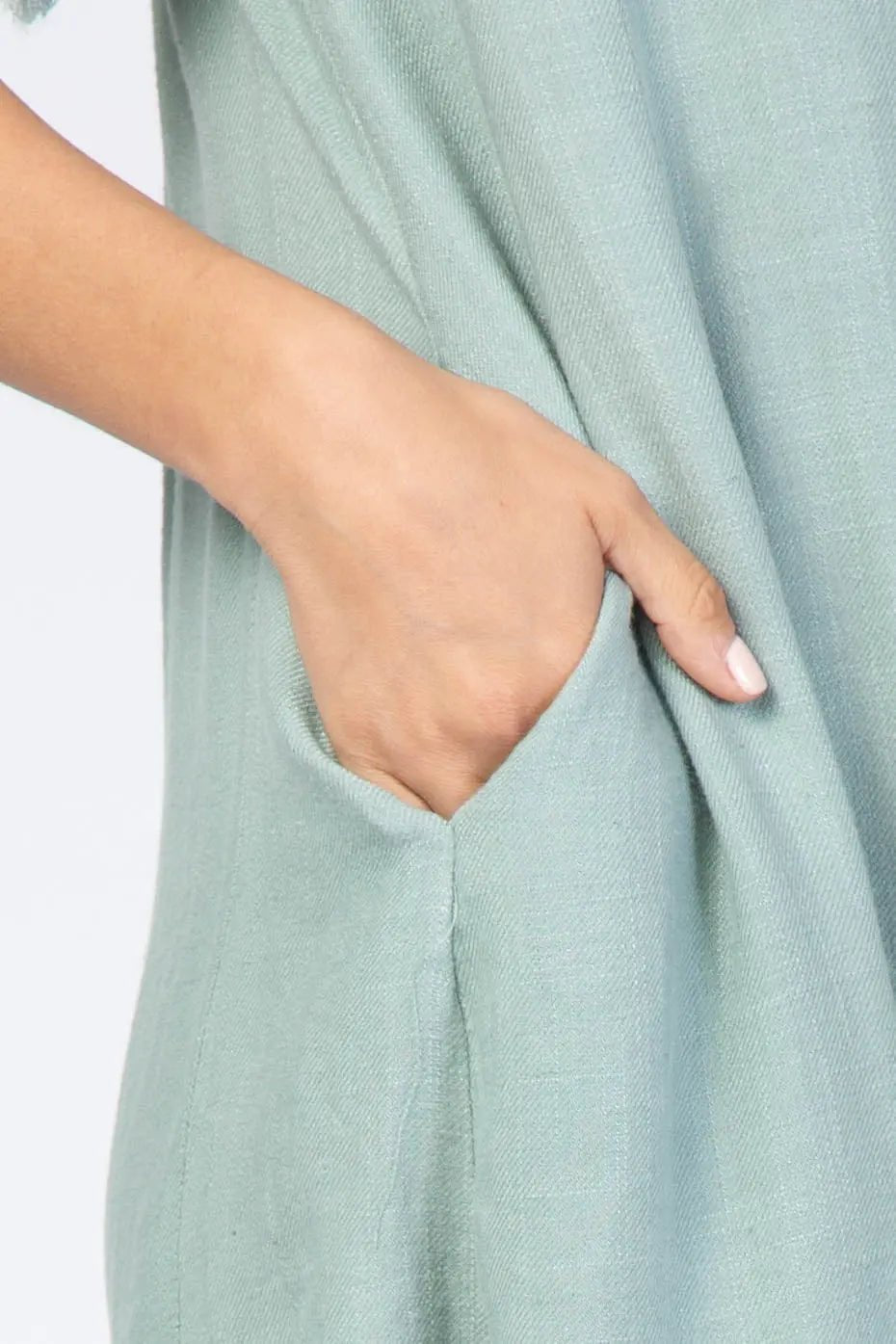 PinkBlush Mint Green Frayed Trim Back Keyhole Linen Dress - 