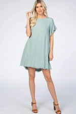 PinkBlush Mint Green Frayed Trim Back Keyhole Linen Maternity Dress - 