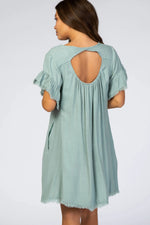 PinkBlush Mint Green Frayed Trim Back Keyhole Linen Maternity Dress - 