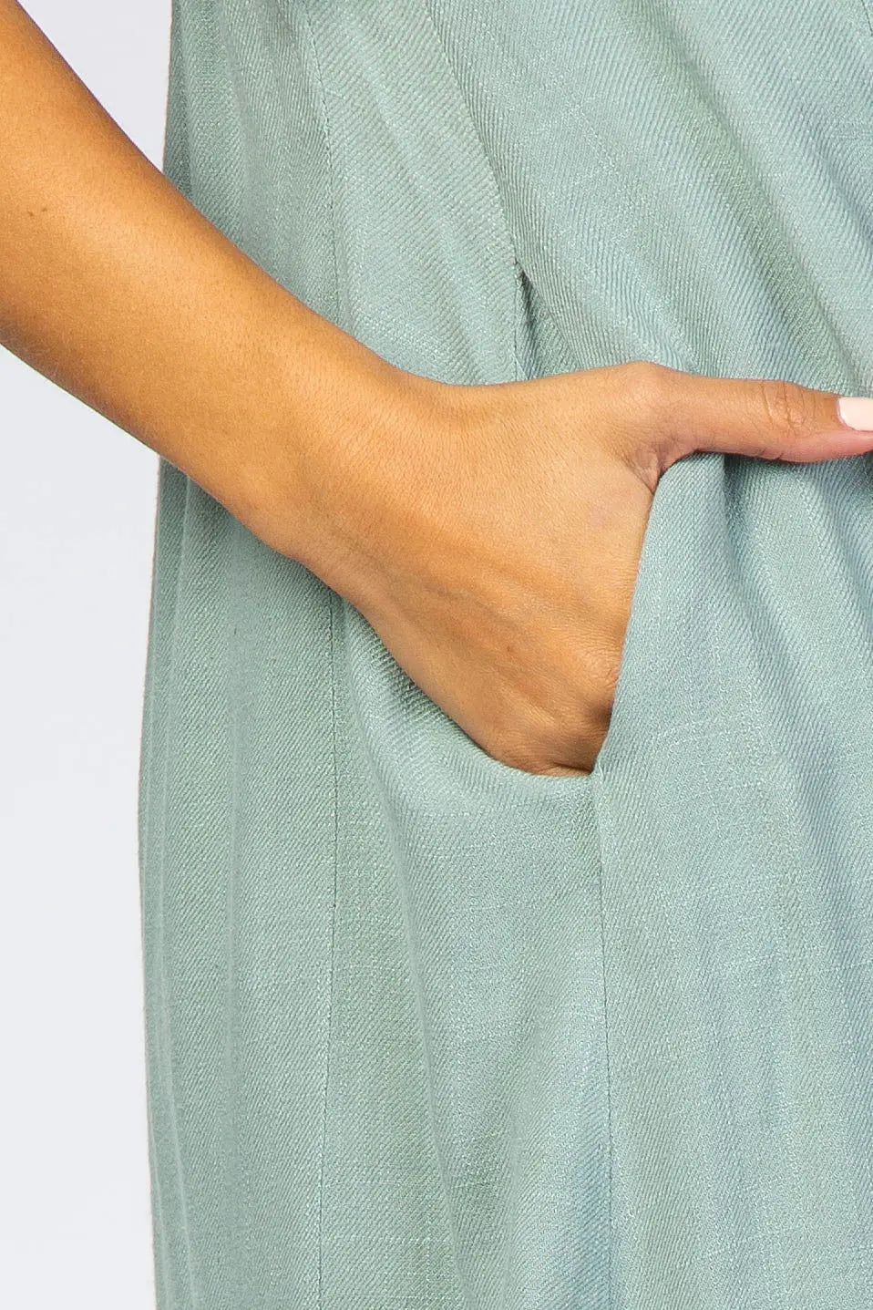 PinkBlush Mint Green Frayed Trim Back Keyhole Linen Maternity Dress - 