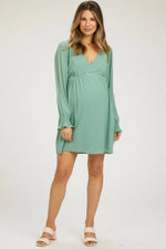 PinkBlush Mint Green Maternity Dress with V Neck Design for Expecting Mothers - 