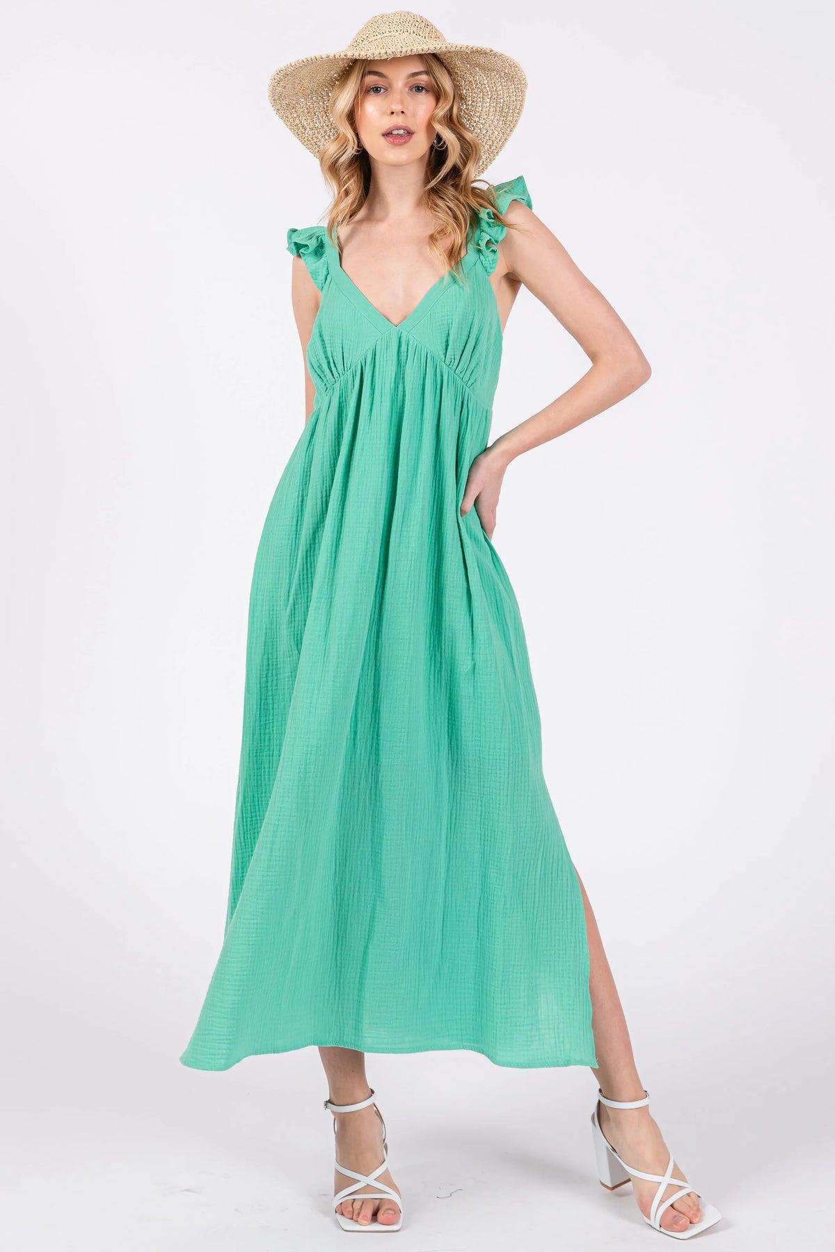PinkBlush Mint Green Ruffle Strap Midi Dress - 