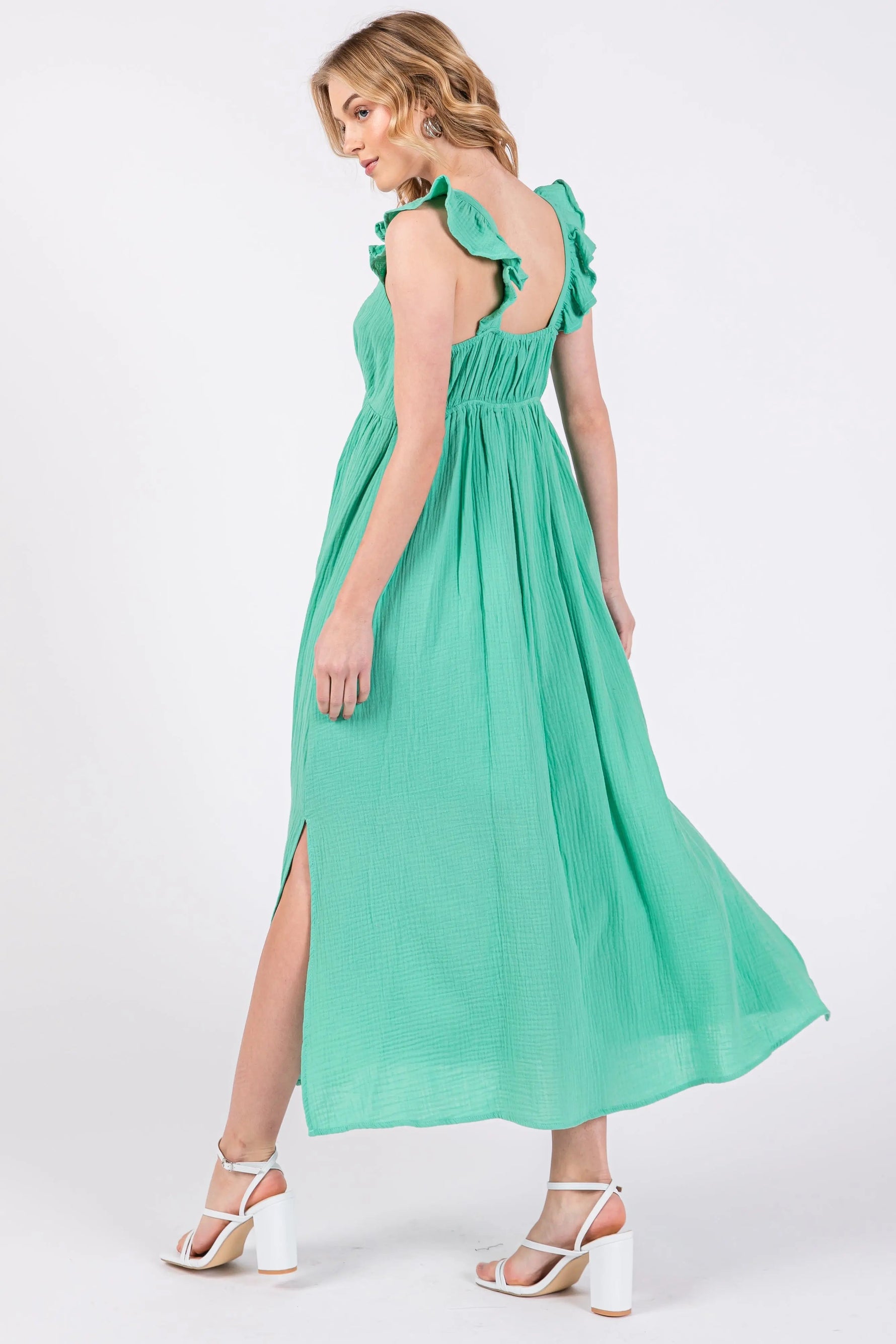 PinkBlush Mint Green Ruffle Strap Midi Dress - 
