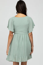PinkBlush Mint Green Smocked Front Ruffle Hem Dress - 