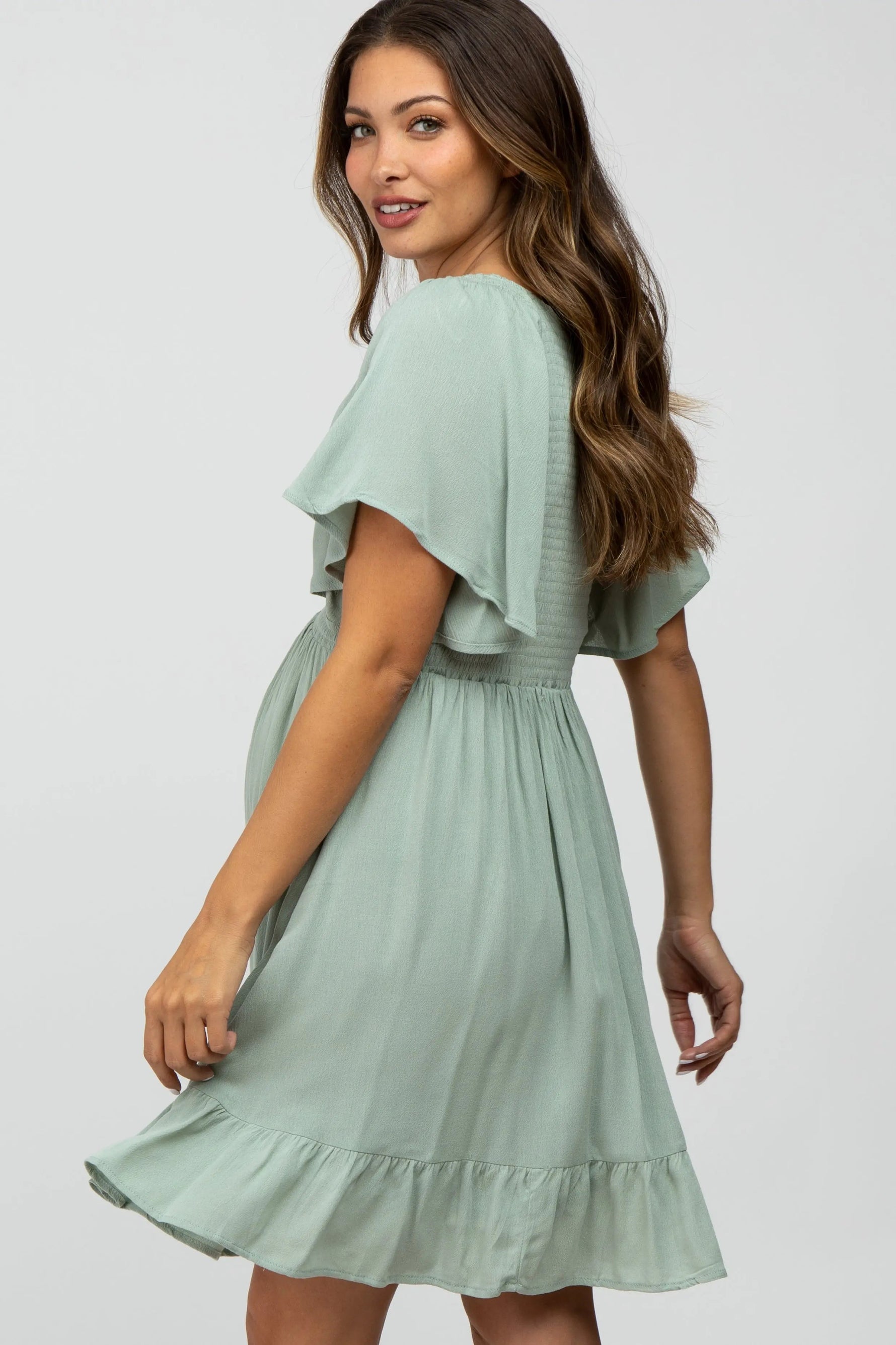 PinkBlush Mint Green Smocked Front Ruffle Hem Maternity Dress - 