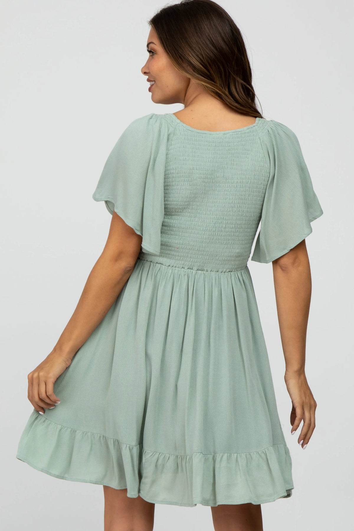 PinkBlush Mint Green Smocked Front Ruffle Hem Maternity Dress - 