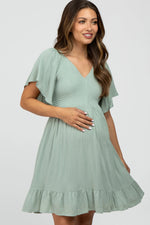 PinkBlush Mint Green Smocked Front Ruffle Hem Maternity Dress - 