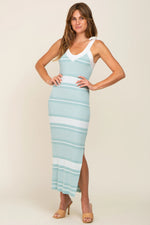 PinkBlush Mint Green Striped Ribbed Sleeveless Knit Dress - 