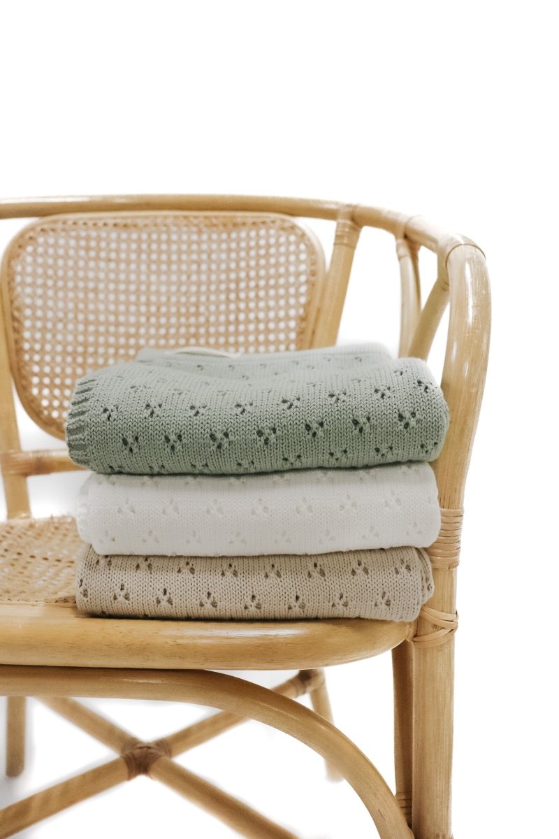 Little Mae & Co Mint Pointelle Knit Baby Blanket Little Mae And Co - Everetts Place Boutique - 