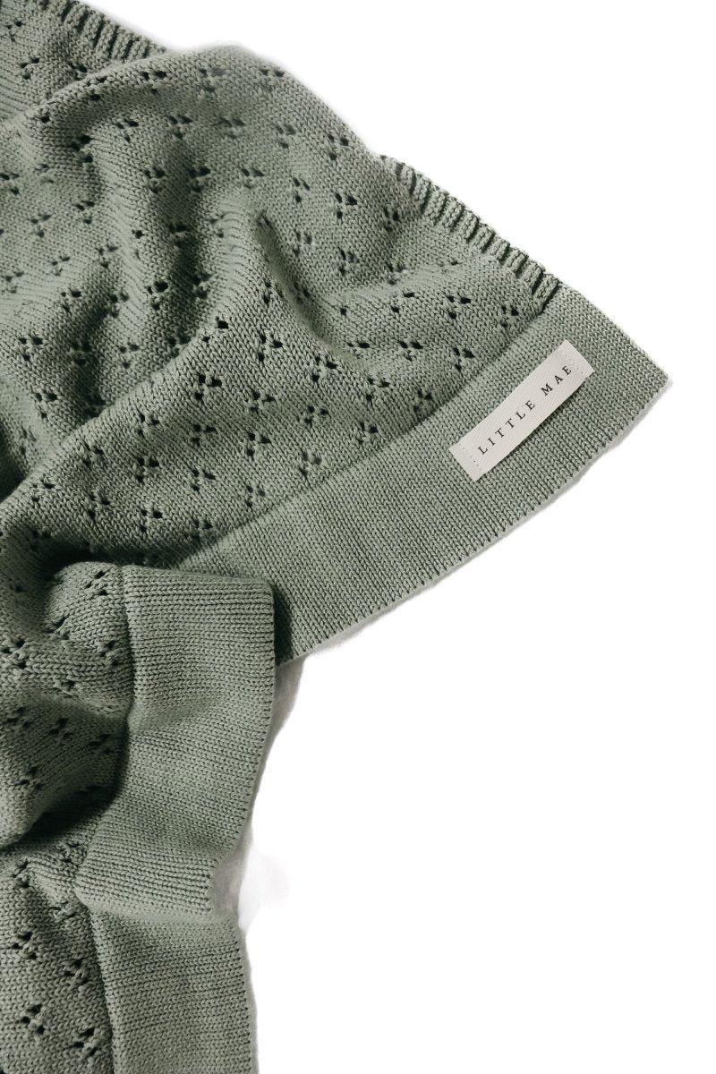 Little Mae & Co Mint Pointelle Knit Baby Blanket Little Mae And Co - Everetts Place Boutique - 
