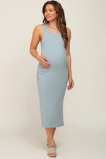 Mint Ribbed Sleeveless Ruched Side Slit Maternity Midi Dress - Shoulder, Fashion, Day Dress, One-piece garment, Waist | Everetts Place