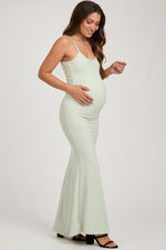 Mint Sleeveless Ribbed Maternity Maxi Dress - Shoulder, Gown, Waist, One-piece garment, Day Dress | Everetts Place
