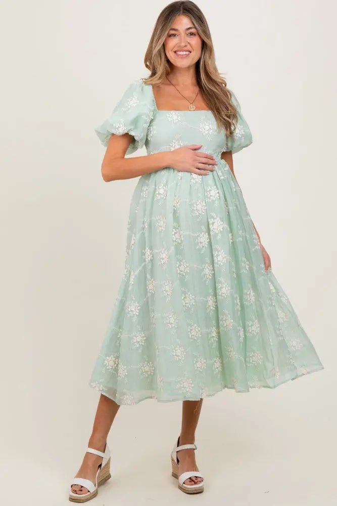 Mint Textured Maternity Midi Dress - Dress, Textile, Fashion, Pink, Day Dress | Everetts Place