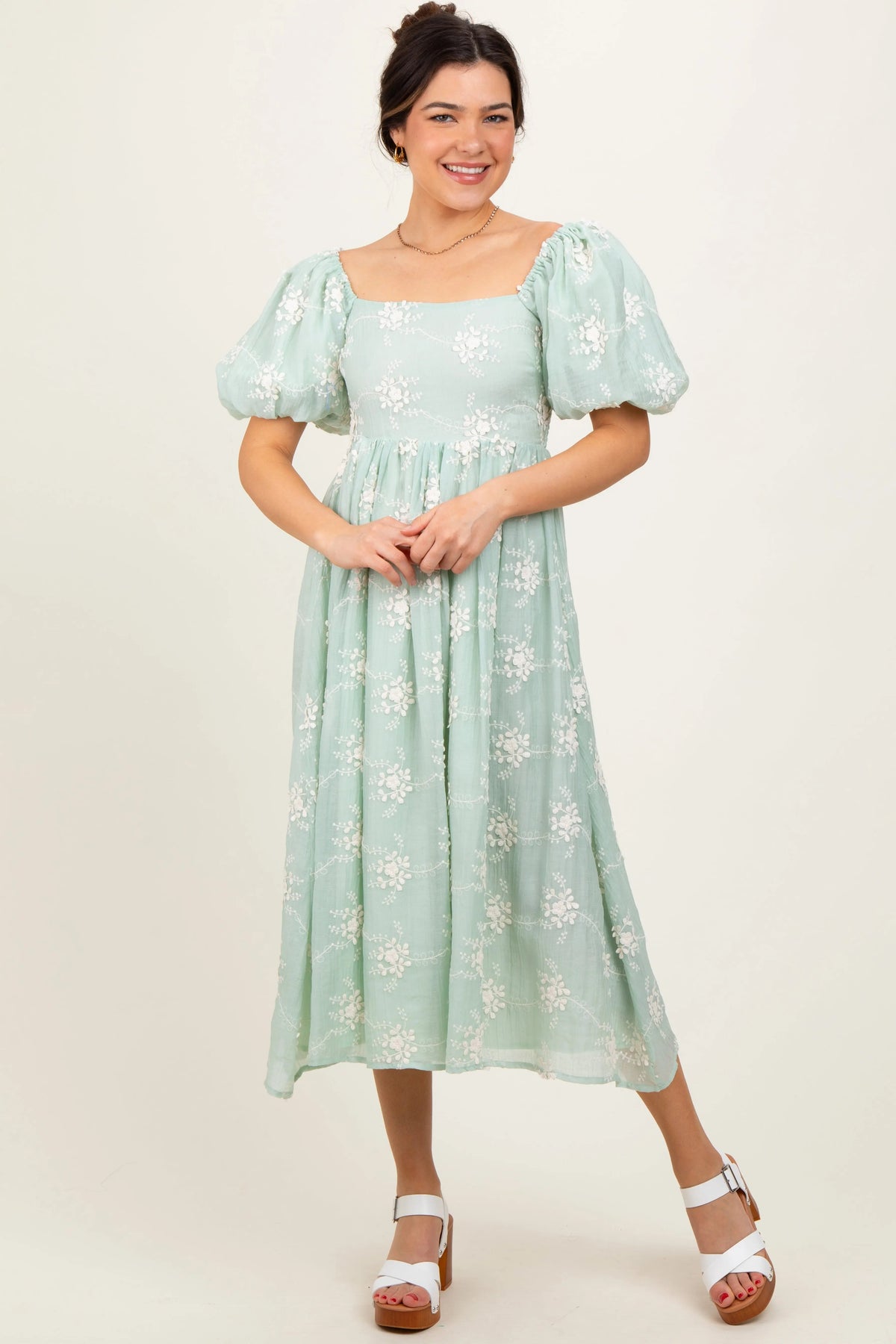 Mint Textured Midi Dress - Sleeve, Dress, Hairstyle, Fashion, Textile | Everetts Place