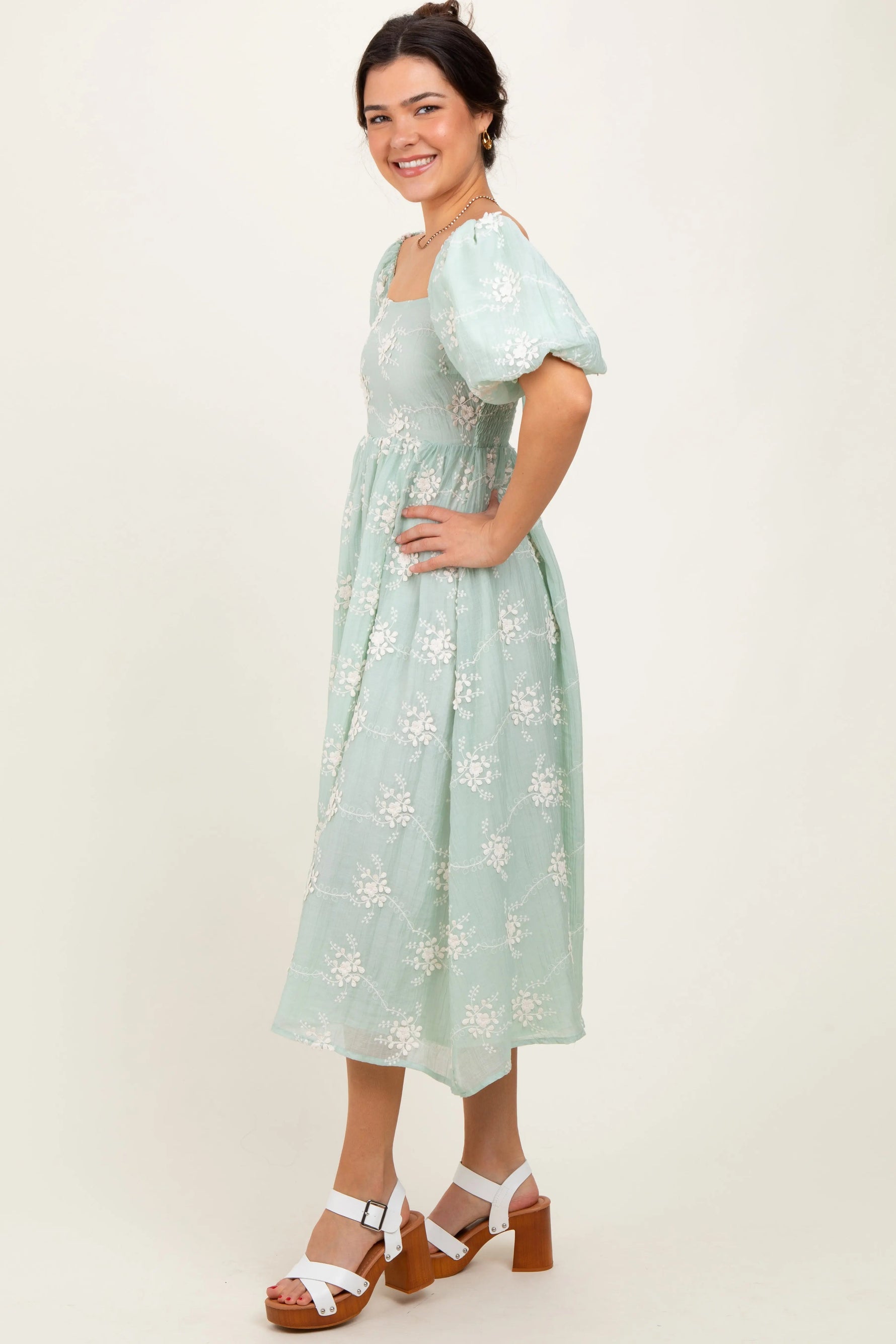 PinkBlush Mint Textured Midi Dress - 